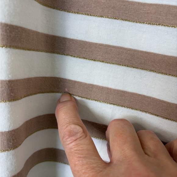 Coldwater Creek Women's Long Sleeve Striped Tan Cream Metallic Stripe Top Size L - Picture 6 of 13